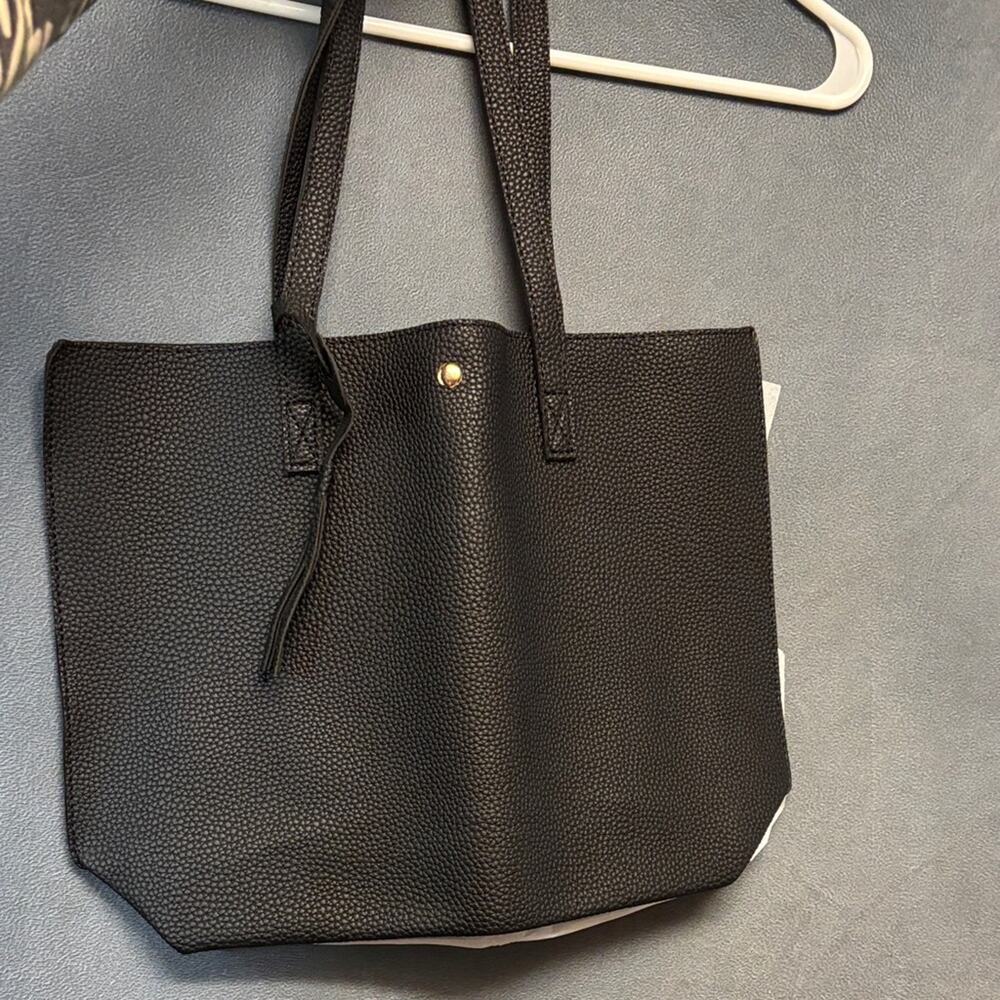 Dreubea Black Faux Leather Pebbled Tote Bag NWT witchy Gothy